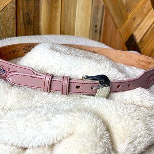 Pink Belt with Flower print and Silver Buckle